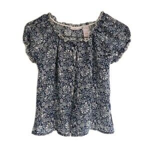 Vintage Y2K Mary Kate & Ashley Girls Blouse Top Blue White Floral Button Peasant